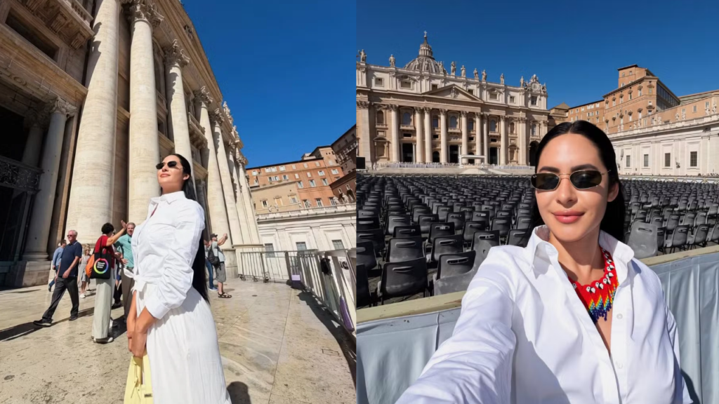 Isabelle Nogueira improvisa look para visitar o Vaticano durante viagem pela Europa